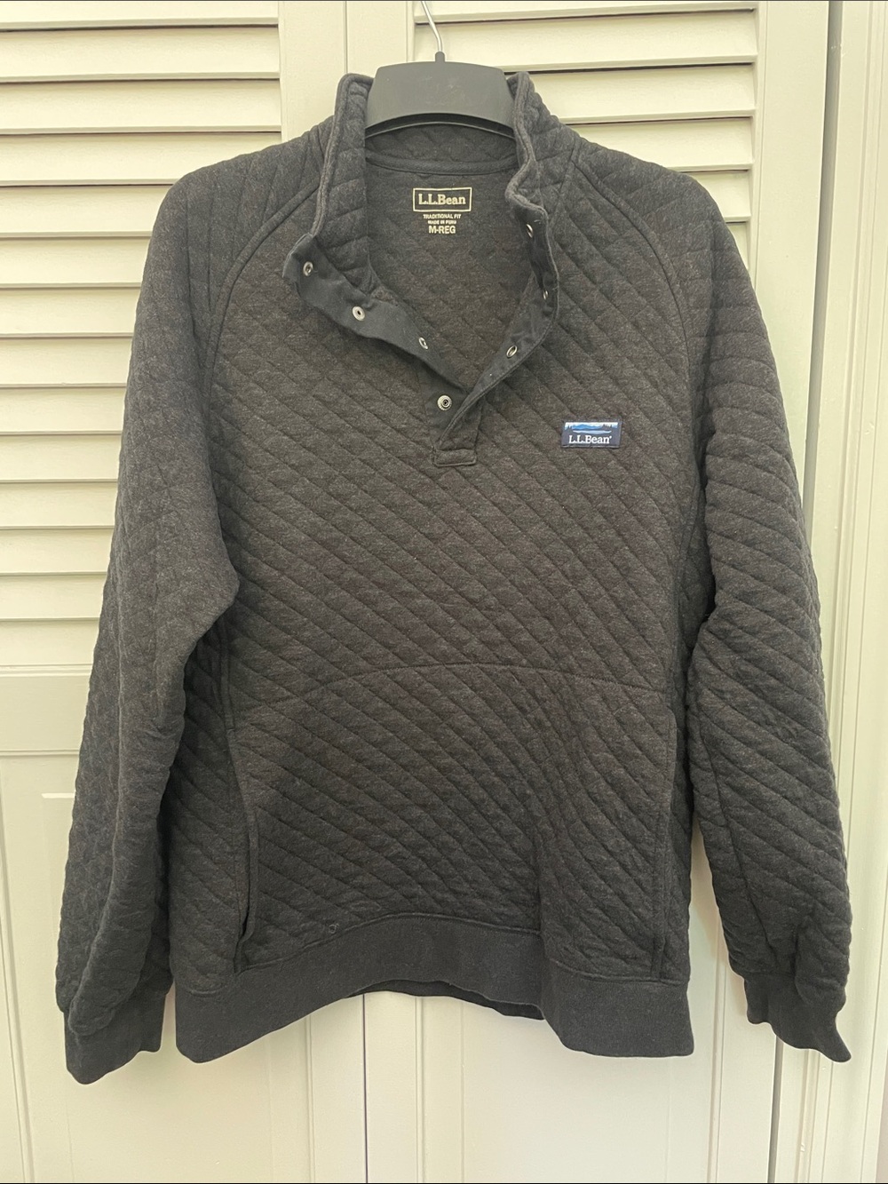 L.L. Bean Charcoal Quilted Snap-Neck Pullover